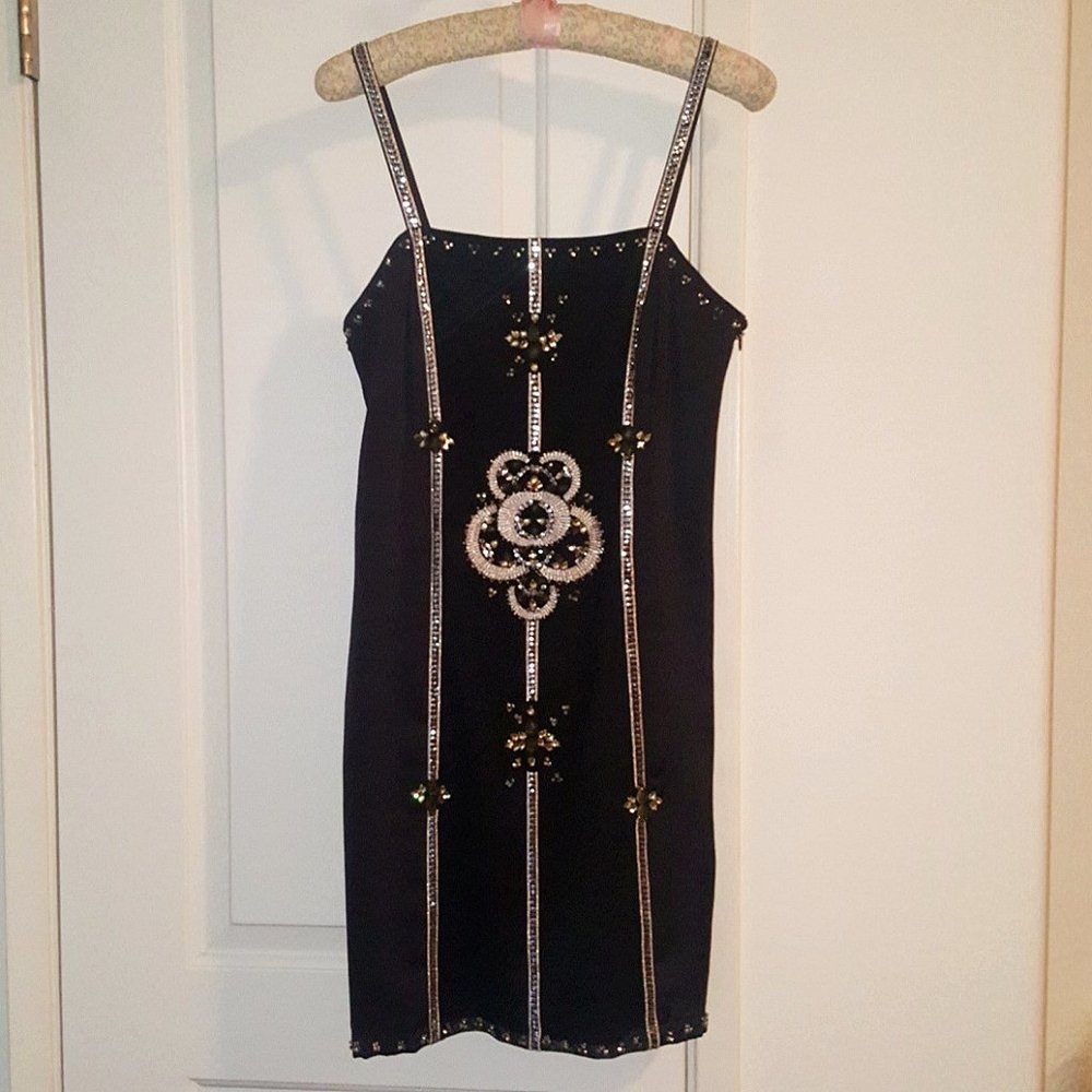 Black WHBM Slipdress with Beading+Sequins Size 2